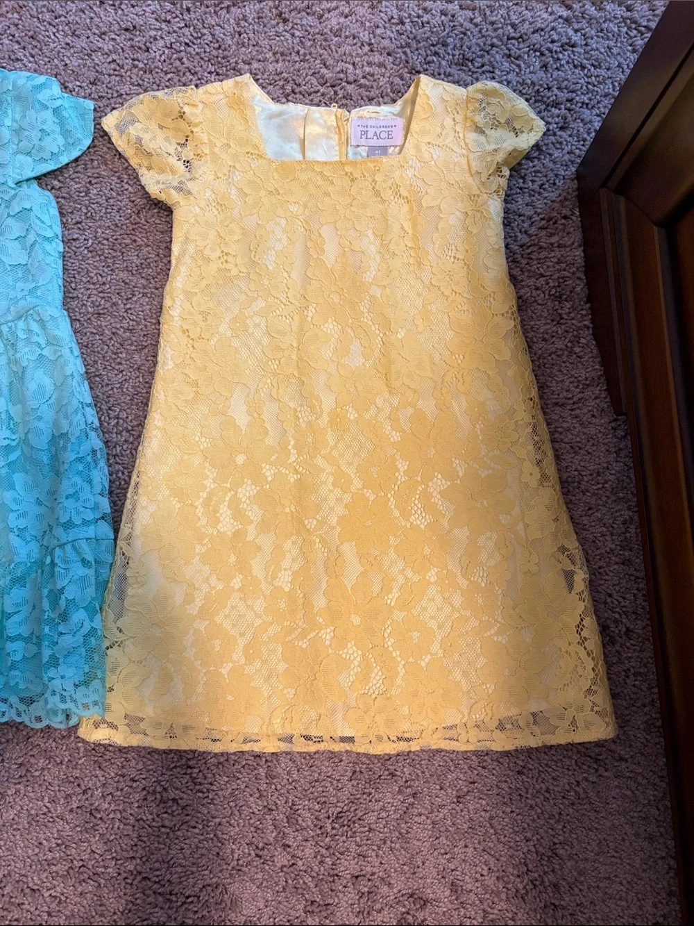 The Children's Place Yellow Lace Cap-Sleeve Dress & Aqua Ruffled Lace Dress